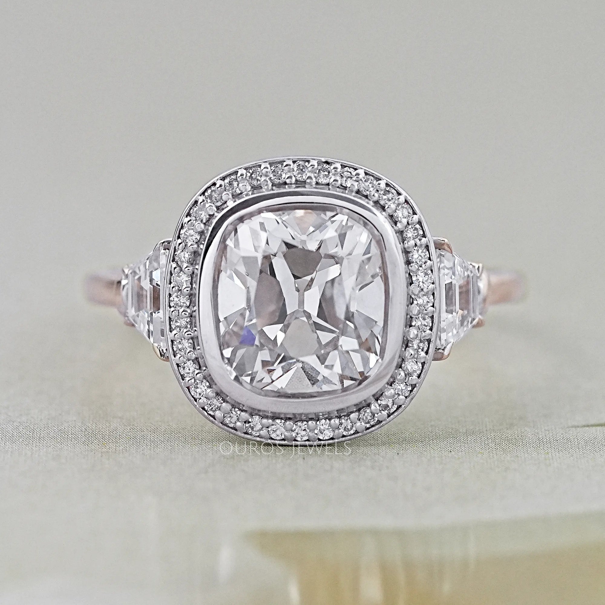 Square Old Mine Cushion Lab Diamond Halo Engagement Ring Rings