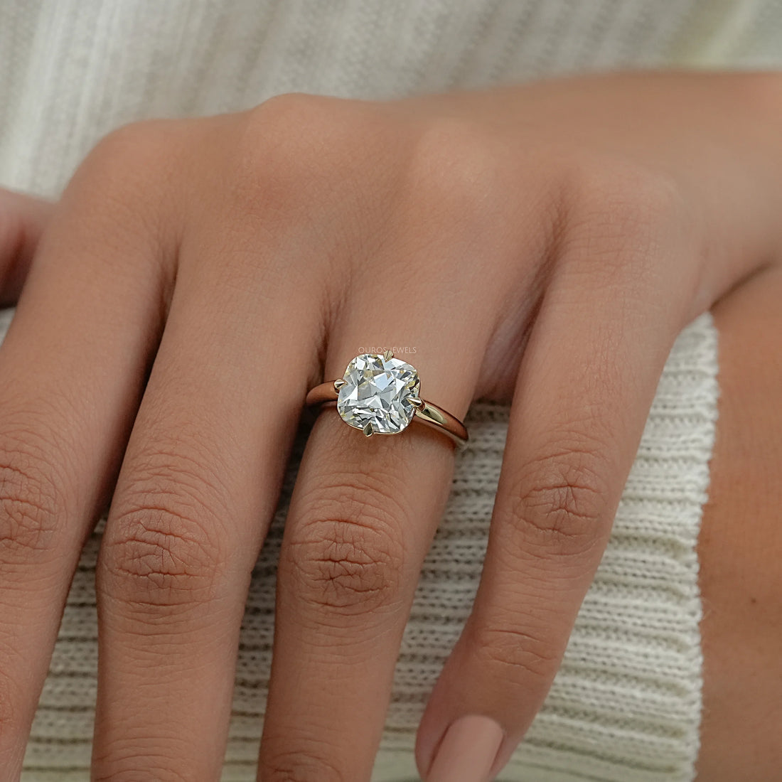 Square Old Mine Cushion Cut Engagement Ring Ring