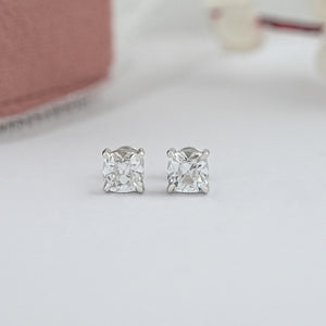 Square Old Mine Cushion Cut Lab Diamond Stud