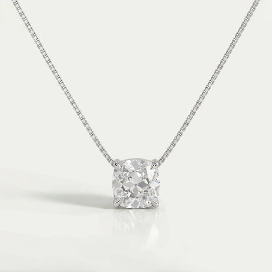 Square Old Mine Cushion Lab Diamond Solitaire Pendant Necklaces
