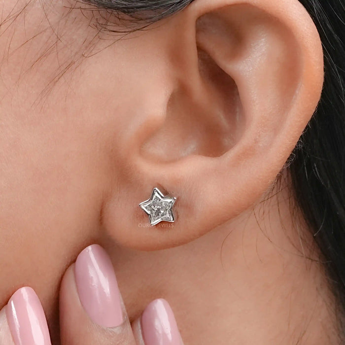 Star Cut Lab Diamond Stud Earrings With Bezel Set