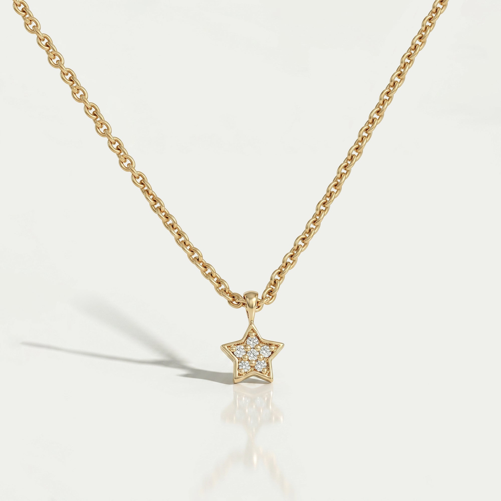 Lab Grown Round Diamond Star Shape Pendant Necklaces