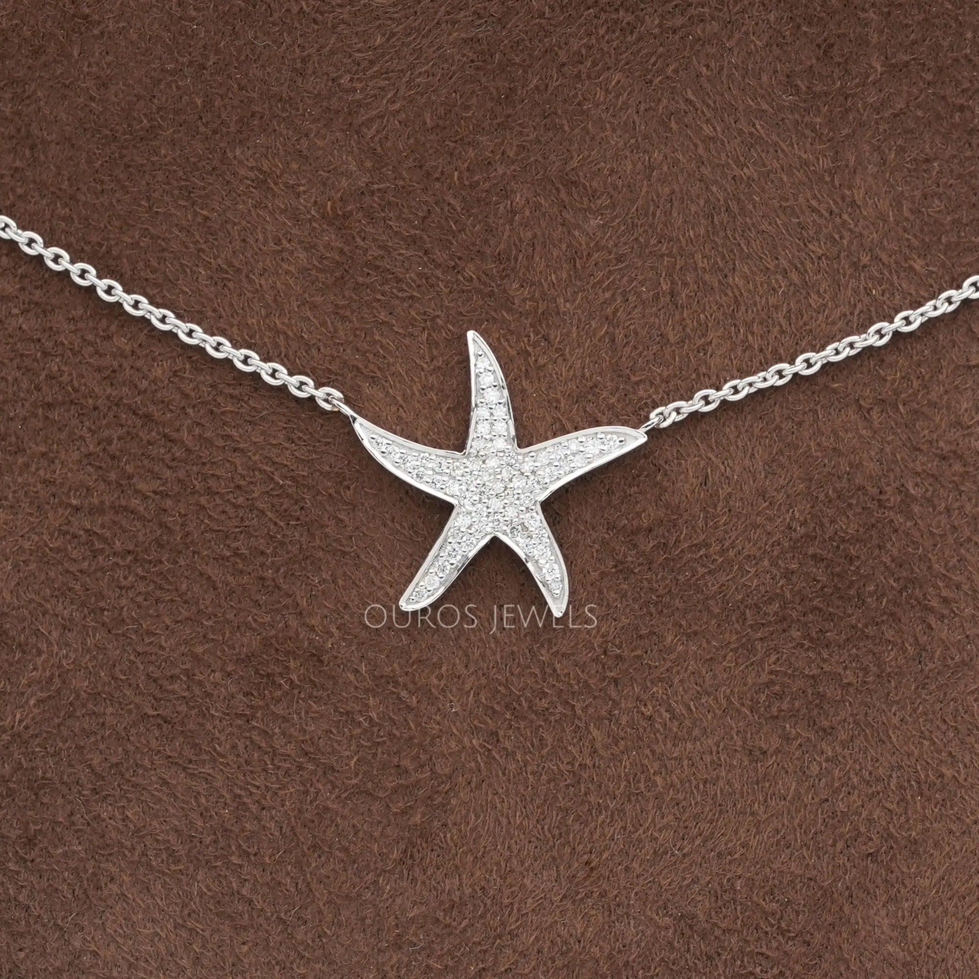 Starfish Round Cut Cluster Diamond Pendant Necklaces