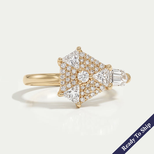 Step Cut Arrow And Round Diamond Anniversary Ring Rings