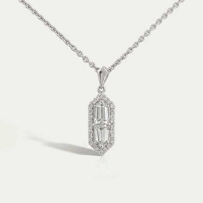 Step Cut Arrow Diamond Halo Pendant Necklaces