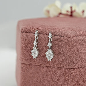 Step Cut Shield Diamond Dangle Earrings