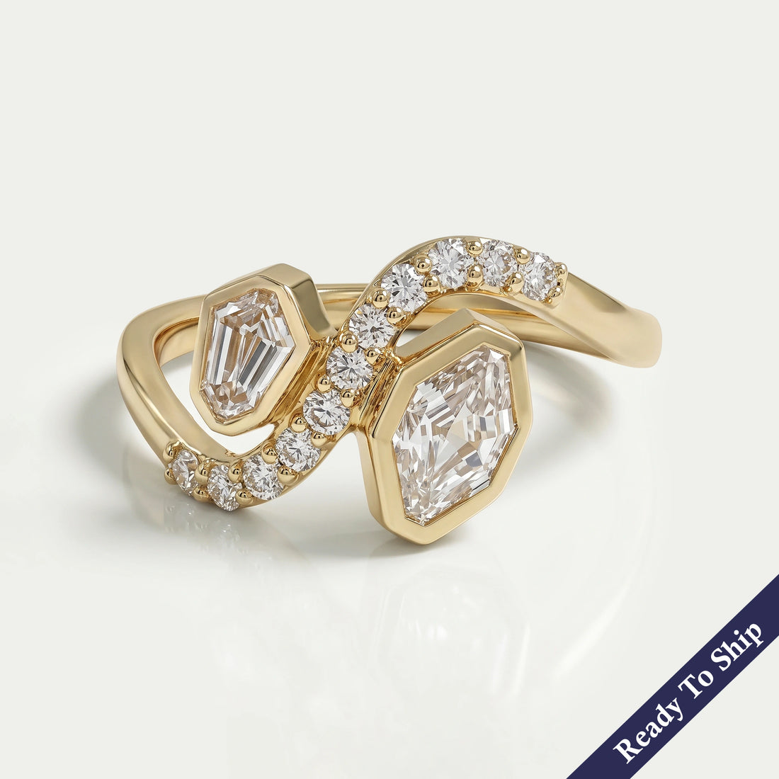 Step Shied Cut Bezel Set Bypass Wedding Ring Rings
