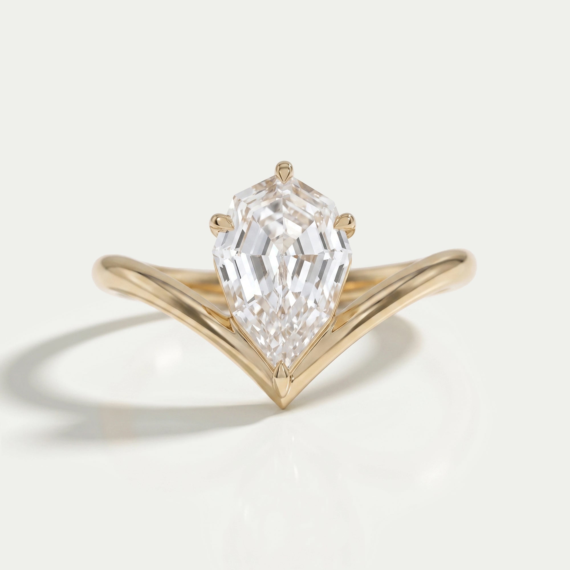 Step Cut Pear Cut Curved Solitaire Engagement Ring Ring