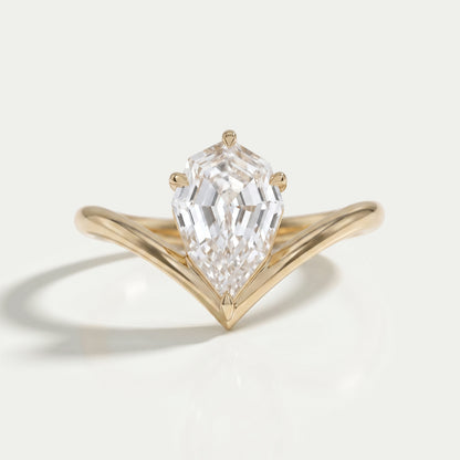 Step Cut Pear Cut Curved Solitaire Engagement Ring Ring