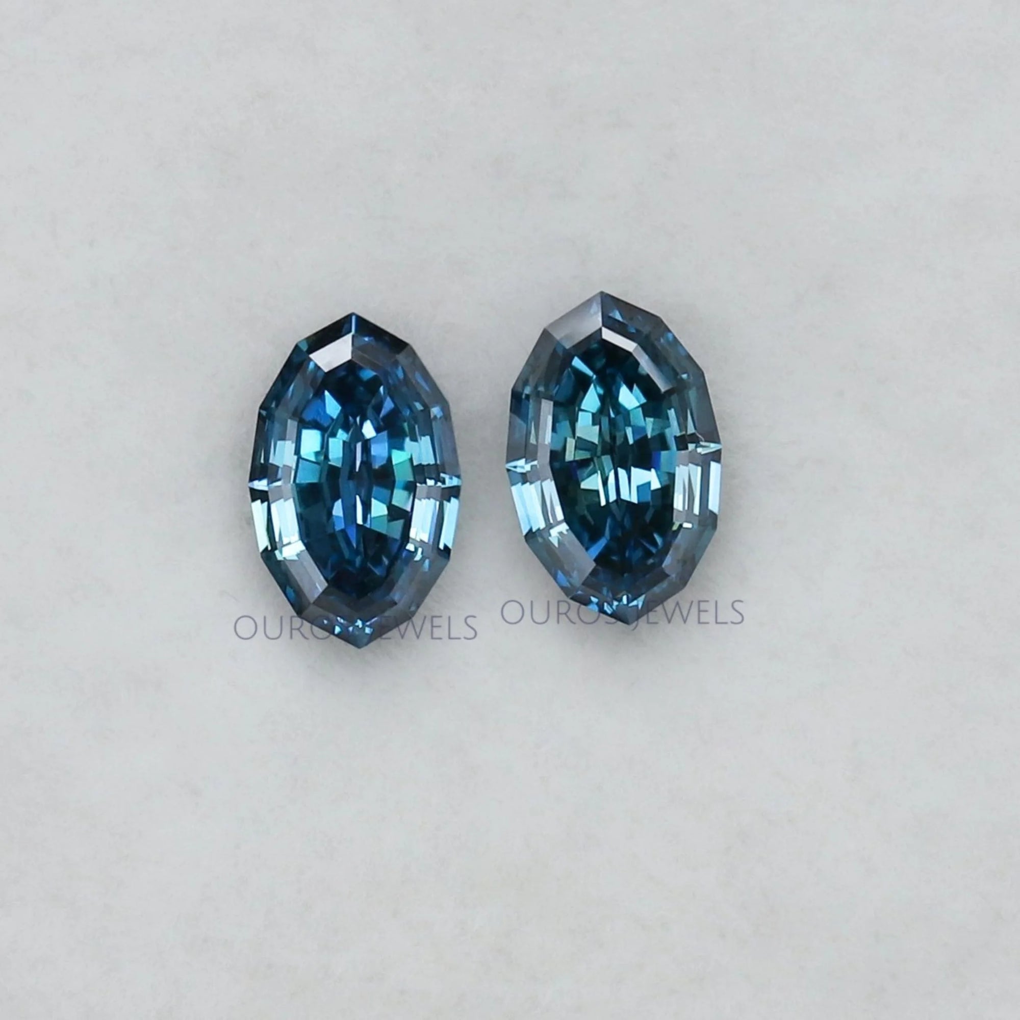 Step Cut Blue Oval Lab Grown Diamond Pair