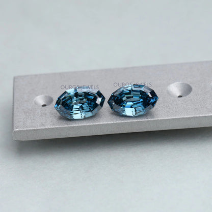 Step Cut Blue Oval Lab Grown Diamond Pair
