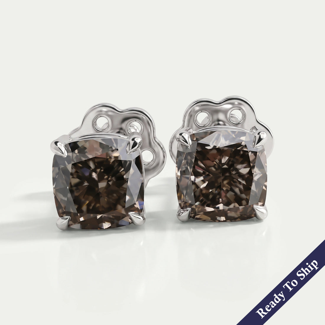 Olive Cushion Cut Solitaire Diamond Stud Earrings