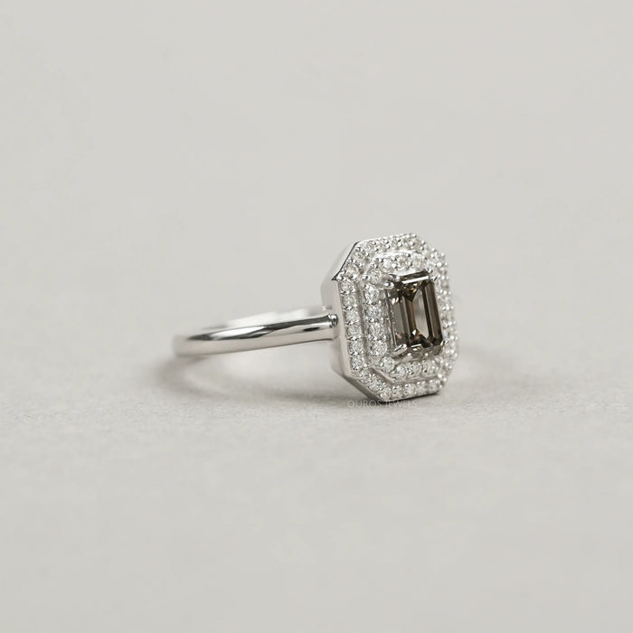 Olive Emerald Cut Double Halo Lab Diamond Ring