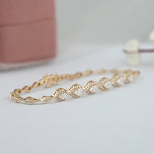 Step Cut Pear Halo Diamond Bracelet