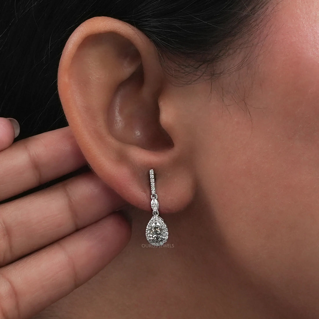 Olive Pear Shape Halo Drop Dangle Earrings Earrings