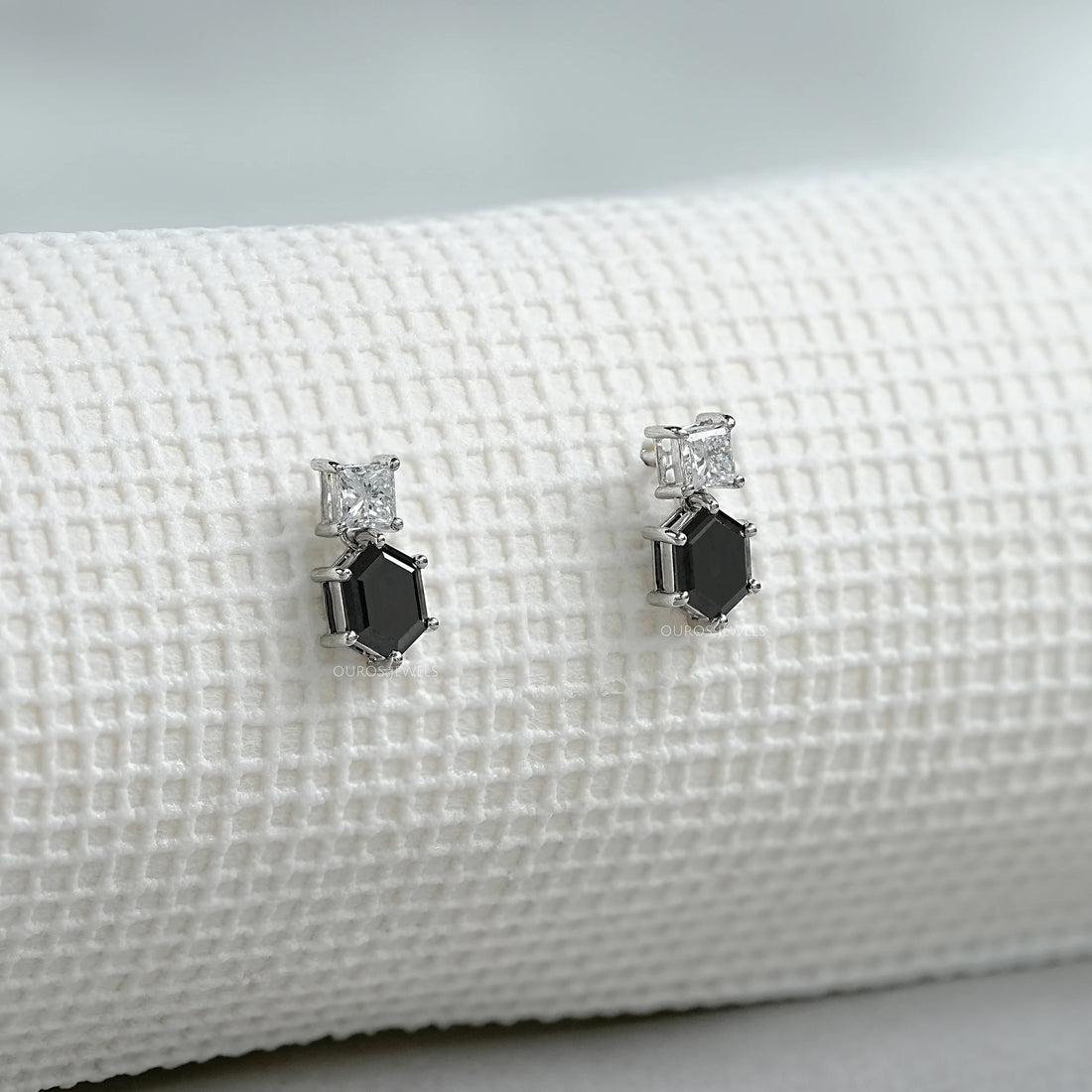 Hexagon Black Diamond Dangle Earrings Earrings