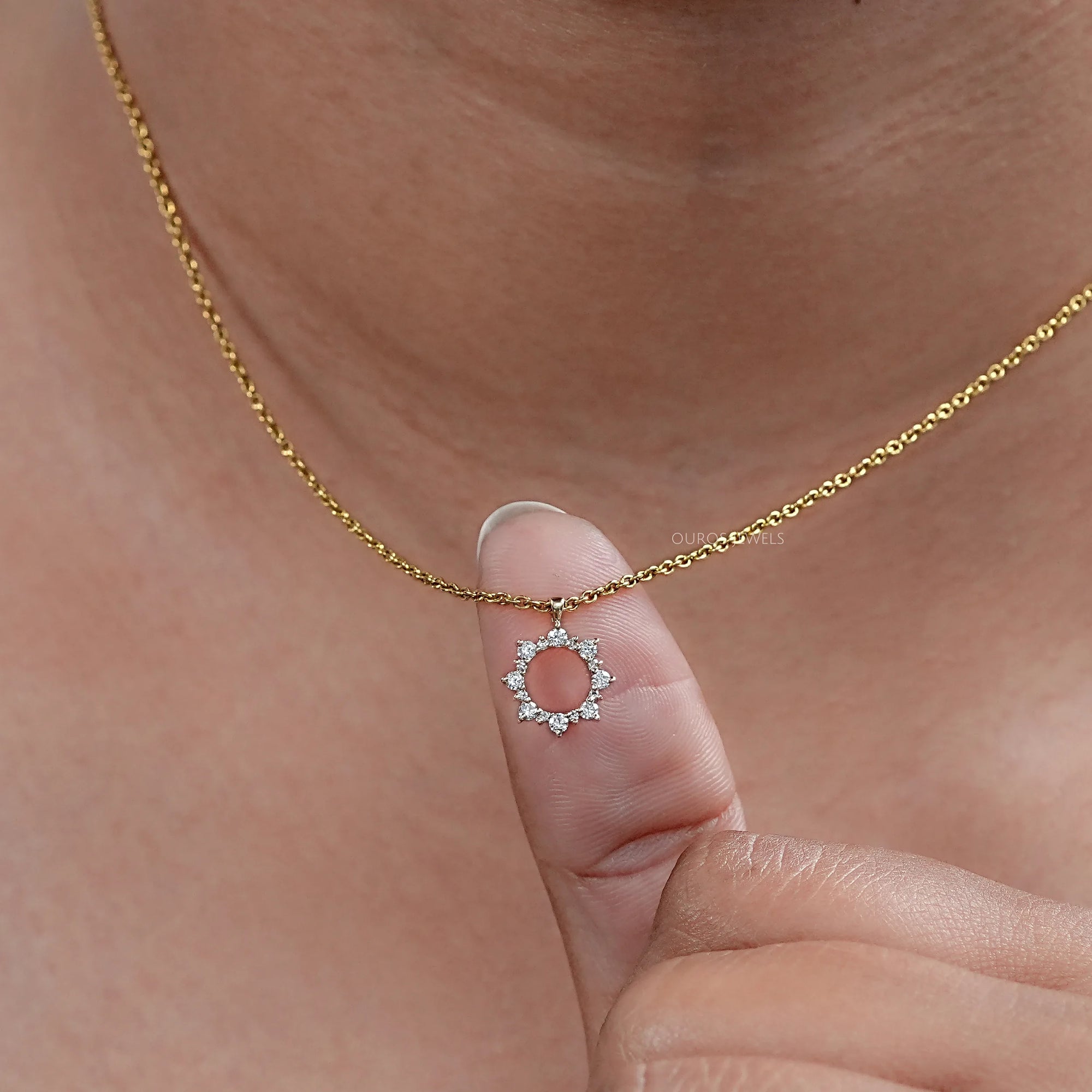 Open Circle Round Diamond Pendant Necklaces