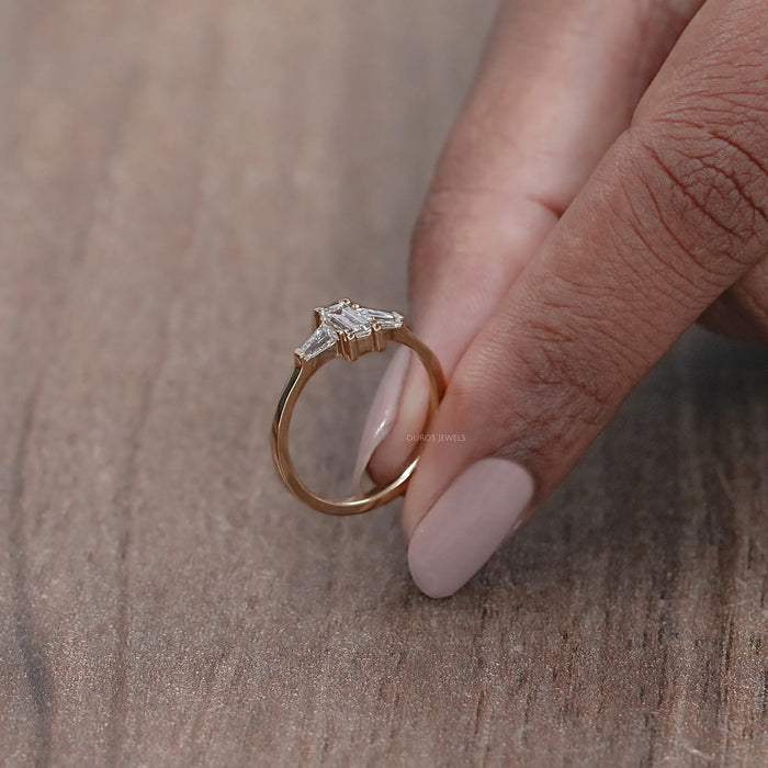 Baguette and Tapared Baguette Lab Diamond Three Stone Ring