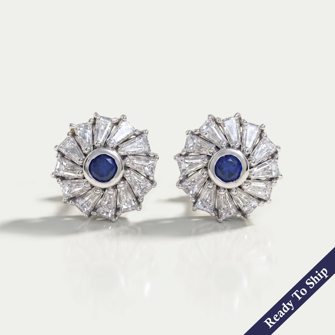 Tapered Baguette Blue Gemstone Stud Earring Earrings