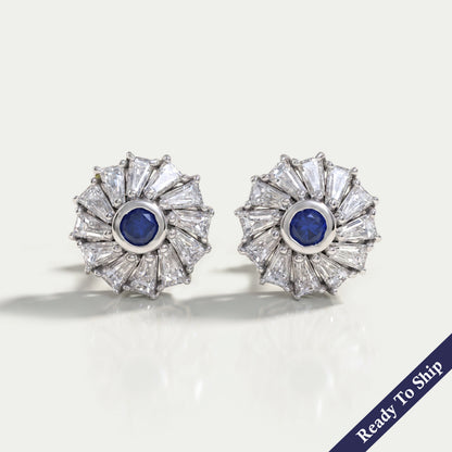 Tapered Baguette Blue Gemstone Stud Earring Earrings