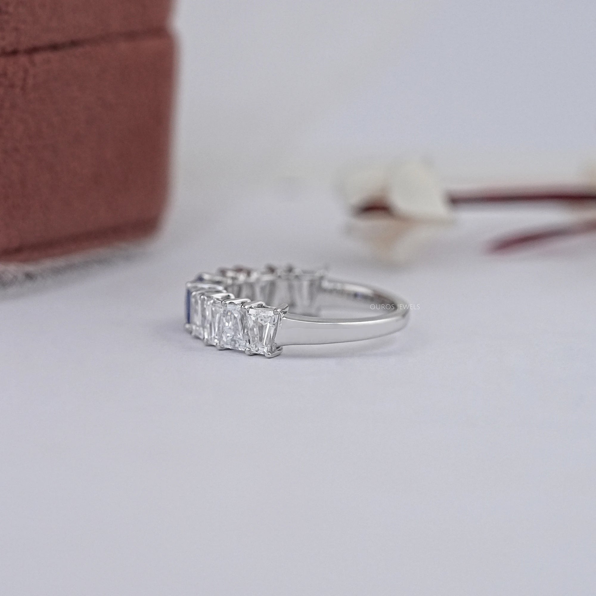 Sapphire Princess And Tapered Baguette Cut Half Eternity Band Rings
