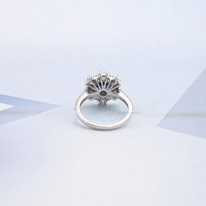 Sapphire Round And Tapered Baguette Diamond Cluster Ring