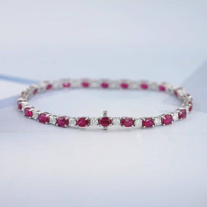 Red Ruby Oval Gemstone Bracelet