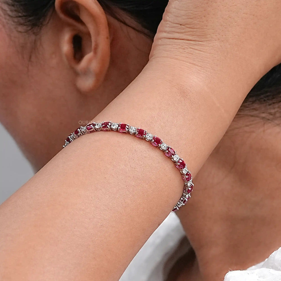 Ruby Oval Gemstone Tennis Bracelet