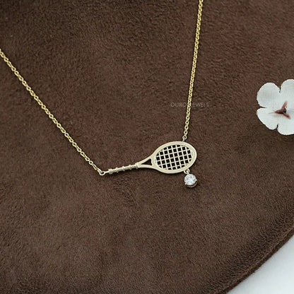 Tennis Racket Lab Diamond Pendant Necklaces