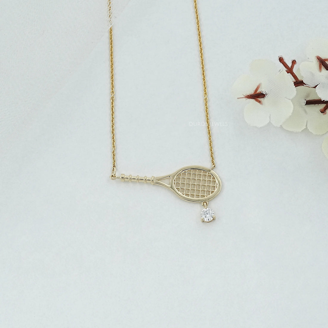 Tennis Racket Lab Diamond Pendant Necklaces
