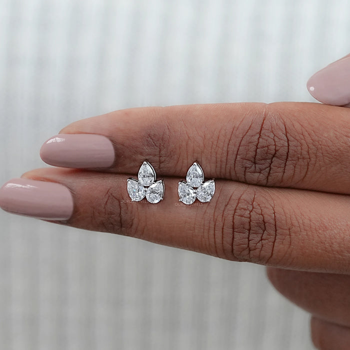 Pear Cut Lab Diamond Stud Earrings In Three Stone