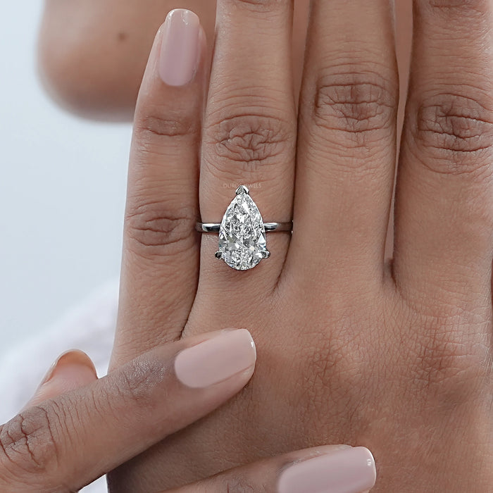 Pear Cut Lab Diamond Solitaire Engagement Ring