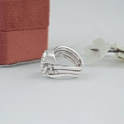 Three Row Multi Shape Lab Diamond Wave Band Ring