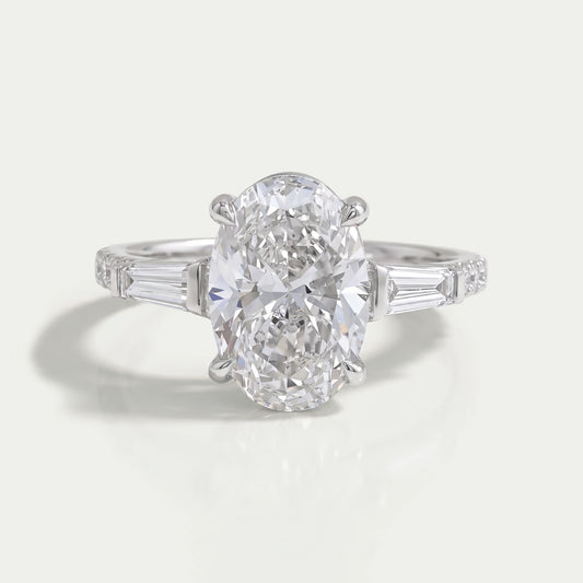 Oval Cut Three Stone Accent Diamond Engagement Ring Ring