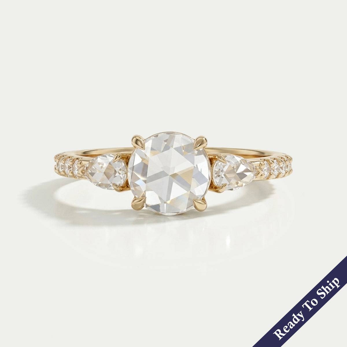 Three Stone Rose Cut Lab Diamond Accent Ring
