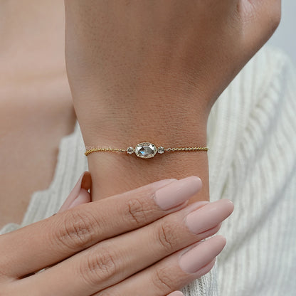 Three Stone Rose Cut Oval Bezel Chain Bracelet