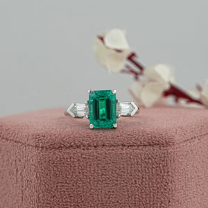 Three-Stone Emerald And Bullet Cut Diamond Ring