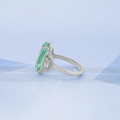 Trilogy Mint Green Cushion Gemstone Halo Ring Ring
