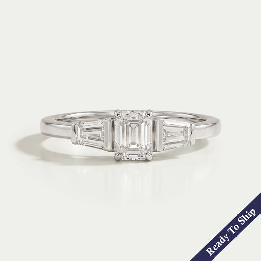 Three Stone Emerald Diamond Engagement Ring