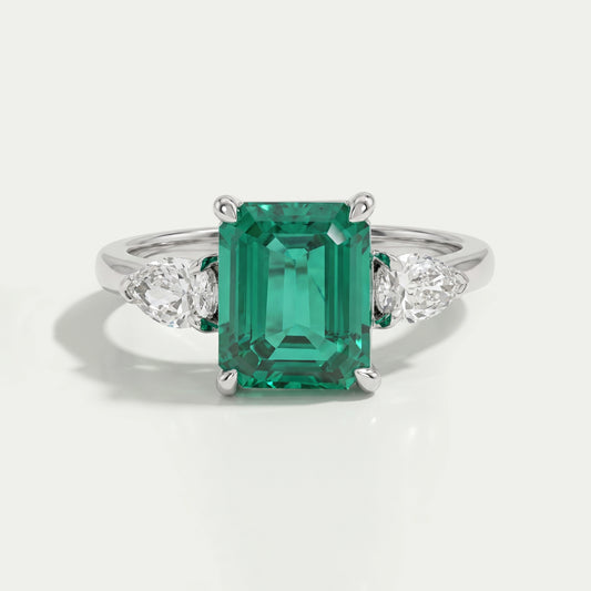 Emerald Gemstone Three Stone Ring Ring