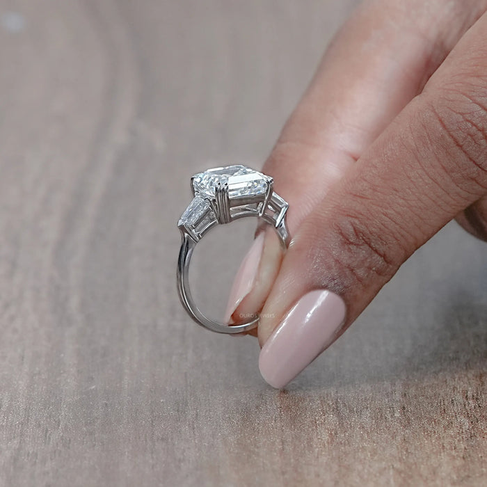 Asscher Diamond Three Stone Engagement Ring