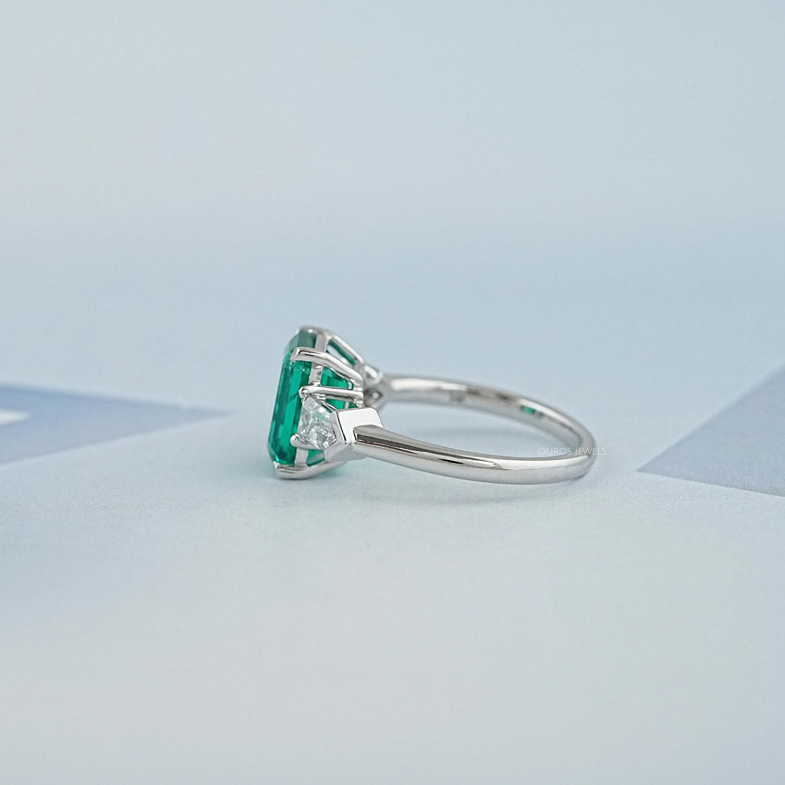 Three-Stone Emerald And Bullet Cut Diamond Ring Ring