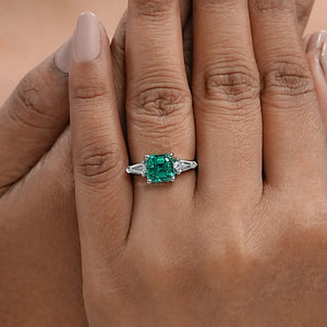 Asscher Cut Green Gemstone Three Stone Engagement Ring