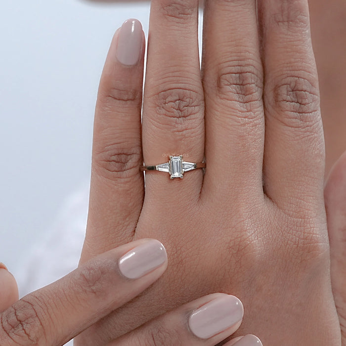 Baguette and Tapared Baguette Lab Diamond Three Stone Ring