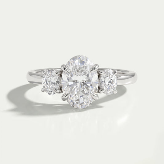Oval Cut Lab Grown Diamond Three Stone Engagement Ring