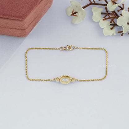 Three Stone Rose Cut Oval Bezel Chain Bracelet