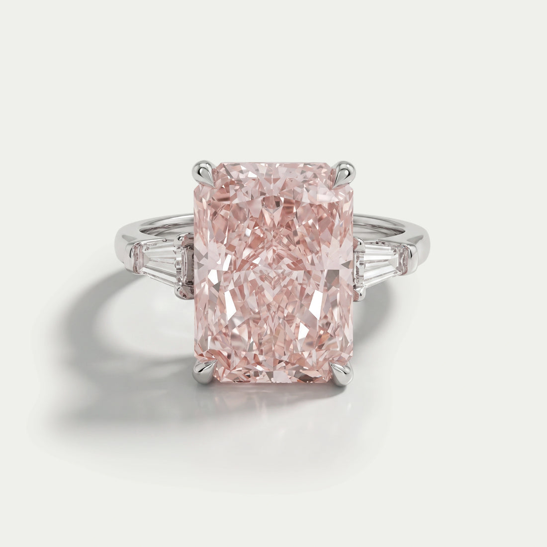 Pink Radiant Cut Lab Diamond Three Stone Ring Ring