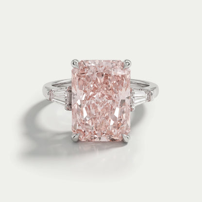 Pink Radiant Cut Lab Diamond Three Stone Ring Ring
