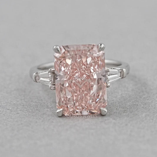 Pink Radiant Cut Lab Diamond Three Stone Ring Ring