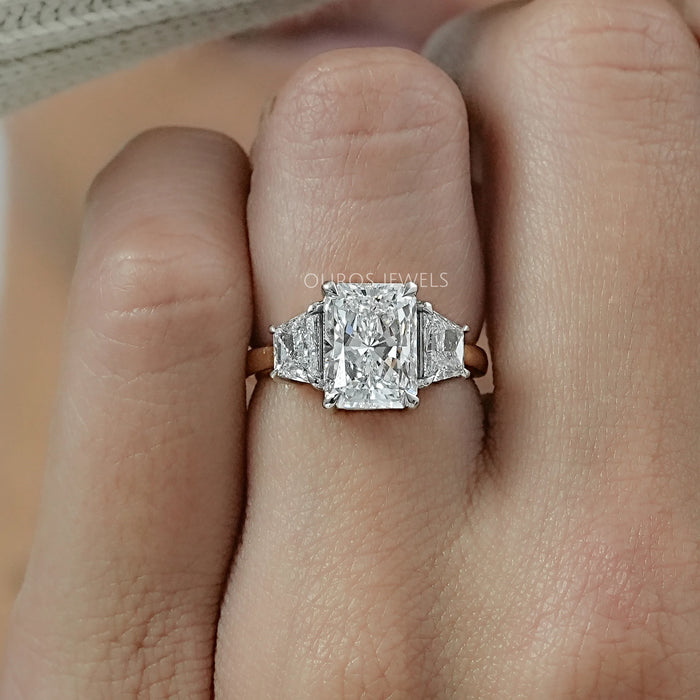 Three Stone Radiant And Trapezoid Lab Diamond Ring